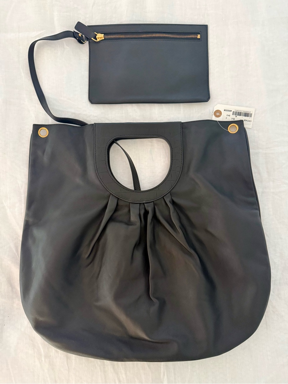 New! Tom Ford Gucci Era Black Leather Tote Bag w/Pouch • Made in Italy • Archive